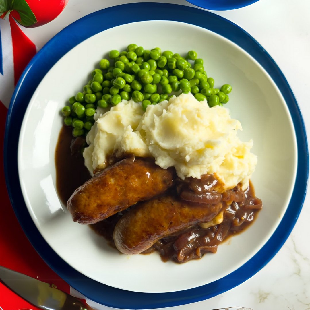 Bangers with Mash and Delicious Onion Gravy - Prepared Healthy Meals at Joshua Meals.