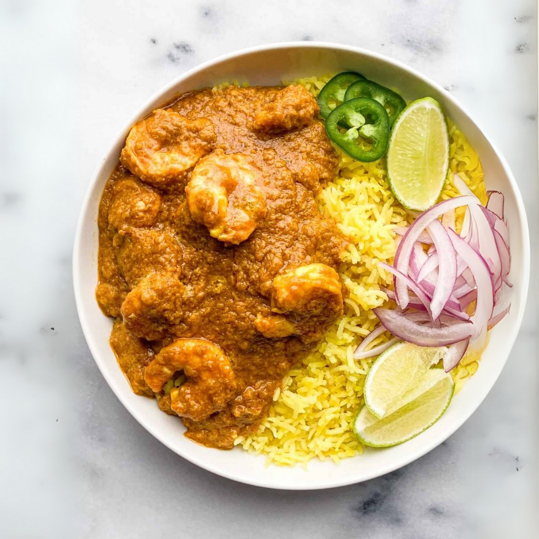 Curried Prawn with Steamed Rice - Prepared Healthy Meals at Joshua Meals.