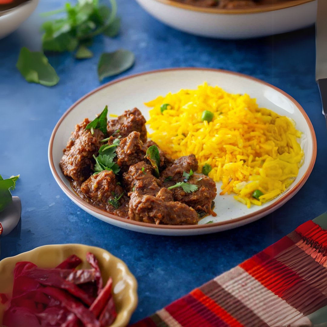 Madras Beef Curry with Steamed Rice - Prepared Healthy Meals at Joshua Meals.